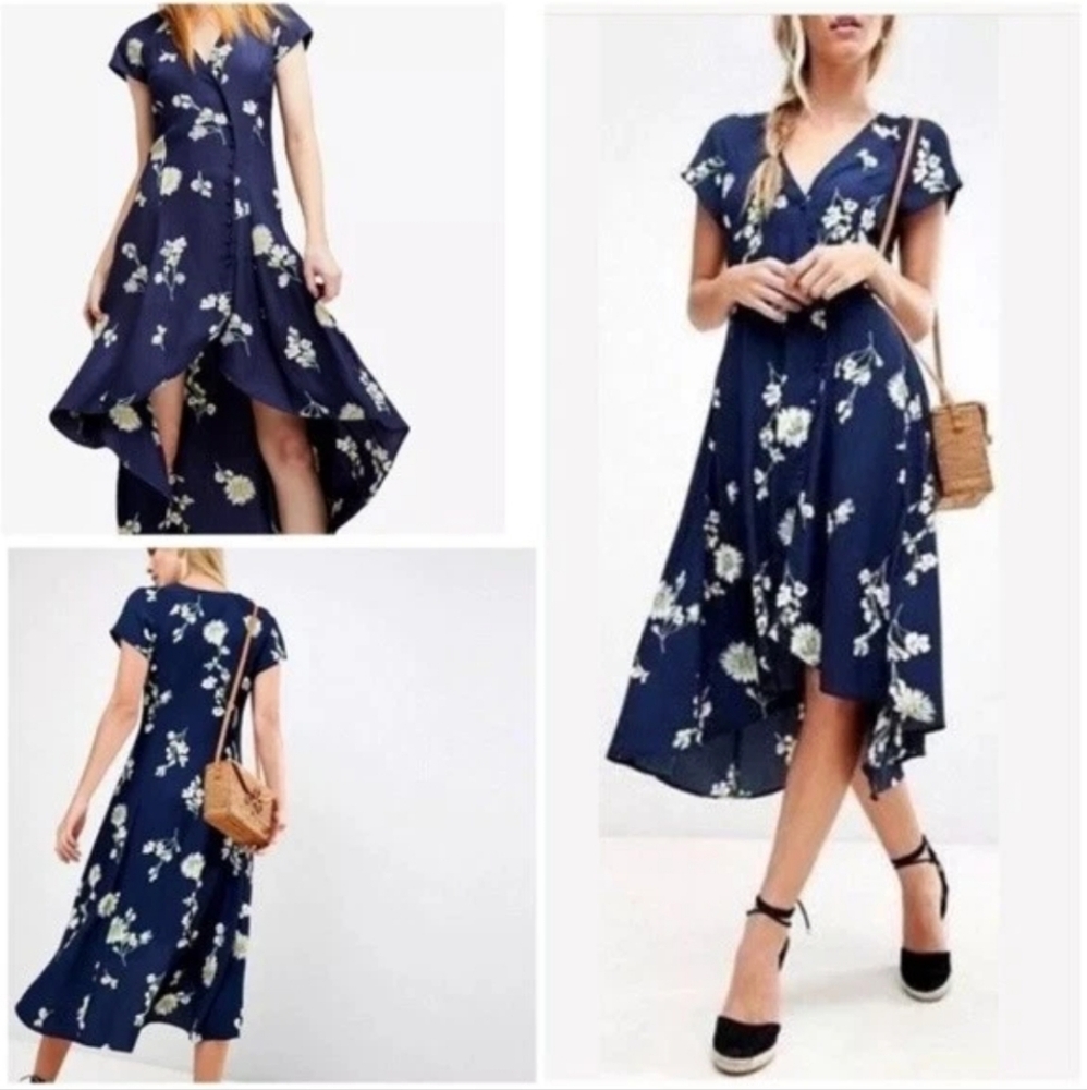 Free People Lost In You Hi Lo Floral Midi Dress, XS